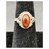 925 Sterling Ring w Amber Stone