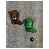 Amber and Green Glass Toothpick Holders