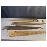 4 Antique Wood Handle Hand Saws