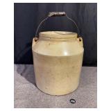 Stoneware Crock w Wire and Wood Handle