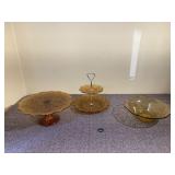 Amber Glass Cake Stands Displays