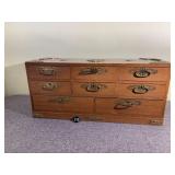 8 Drawer Vintage Jewelry Chest w Brass Accents