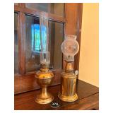 2 Antique Brass Oil Lamps