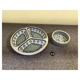 Blue Rose Polish Pottery 3-Part Divided Dish &Bowl
