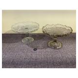 2 Vintage Glass Pedestal Cake Stands