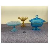 3 Pieces of Colored Vintage Glass, Fenton, Indiana