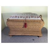 Wicker Storage Bench w Folk Art Needlepoint
