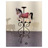 Folk Art Painted Metal Figural Horse Candlestick