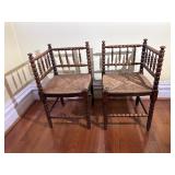 Pair of Dutch Oak Bobbin-Turned Corner Chairs