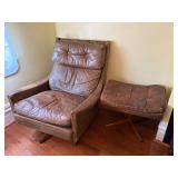 Mid-Modern Scandinavian Leather Chair & Ottoman