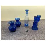 Assortment of Vintage Blue Glass Decor