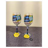 Lolita Hand Painted Pittsburgh Wine Glasses, Pair