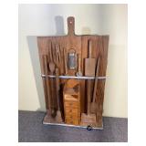 Primitive Rustic Wall Hanging w Kitchen Tools