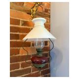 Cranberry Coin Spot Lantern w Milk Glass Shade