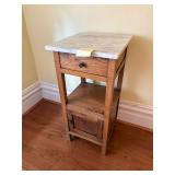 Art Deco French Oak Marble Top Side Table