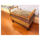 Vintage Wicker Rattan Storage Bench Ottoman