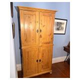 Late 19th C German 2 Part Pine Linen Cabinet
