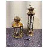 2 Vintage Brass Etched Glass Lanterns