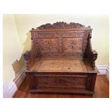 Renaissance Revival Style Carved Oak Hall Bench