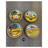 4 Portuguese Terracotta Hand-Painted Plates