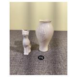 Belleek Porcelain Cat & Vase