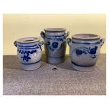 3 German Westerwald Stoneware Crocks