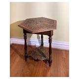 Edwardian Carved Oak Hexagon Top Side Table