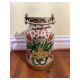 20th C Folk Art Floral Hand Painted Milk Can