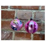 2 Hand Painted pink Mercury Glass Bulbs, Poland