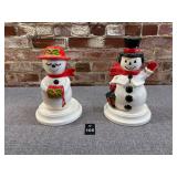 2 Hand Painted Ceramic Snowmen