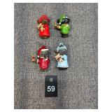 Set of 4 1980s Ceramic Teddy Bear Ornaments
