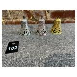 3 Filigree Glitter Bell Plastic Ornaments