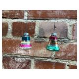 2 Shiny Brite Mercury Glass Striped Bell Ornaments