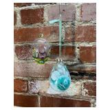 2 Hand Painted Clear Glass Ornaments