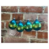 4 Pear Shaped Blue Green Mercury Glass Ornaments
