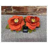 Vintage Red Fabric Taper Candle Holders