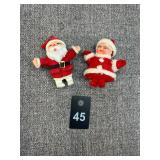 Mid-Century Felt Flocked Santa & Mrs. Claus