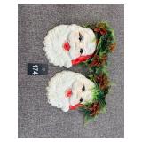 2 Molded Plastic Santa Faces