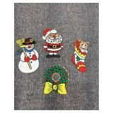 4 Hand Painted Wooden Christmas Ornaments