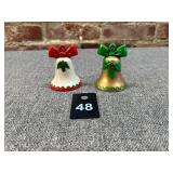 2 Ceramic Hand Painted Bell Ornaments