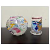 Collectible art glass vase & cup