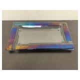handcrafted iridescent glass recangular tray