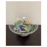 Glass bowl of sea glass & shells