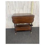 vintage wooden drop-leaf tea cart