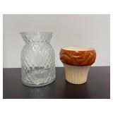 Clear glass vase & ceramic cupcake planter
