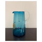 vintage hand-blown blue art glass pitcher