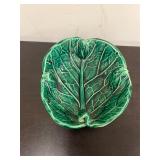 vintage green cabbage leaf majolica bowl/trinket d
