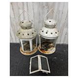 Vintage white metal candle lanterns