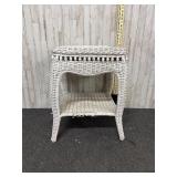 White wicker side table