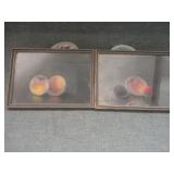 2 Antique Fruit Still Life Pastel Signed JH Clark